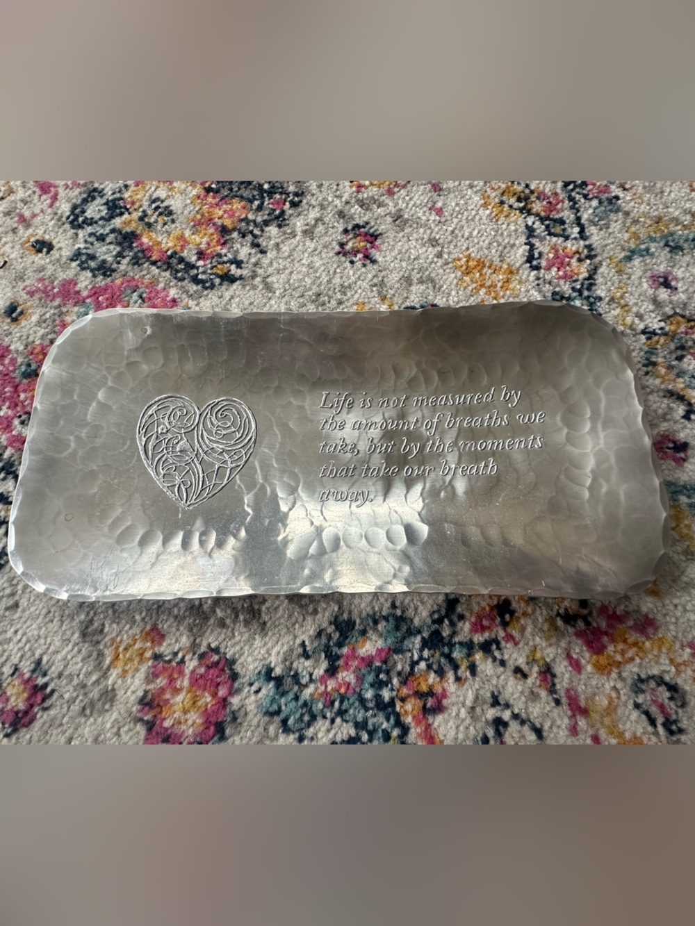 Decorative Silver Heart Accent Tray – Inspirational Quote